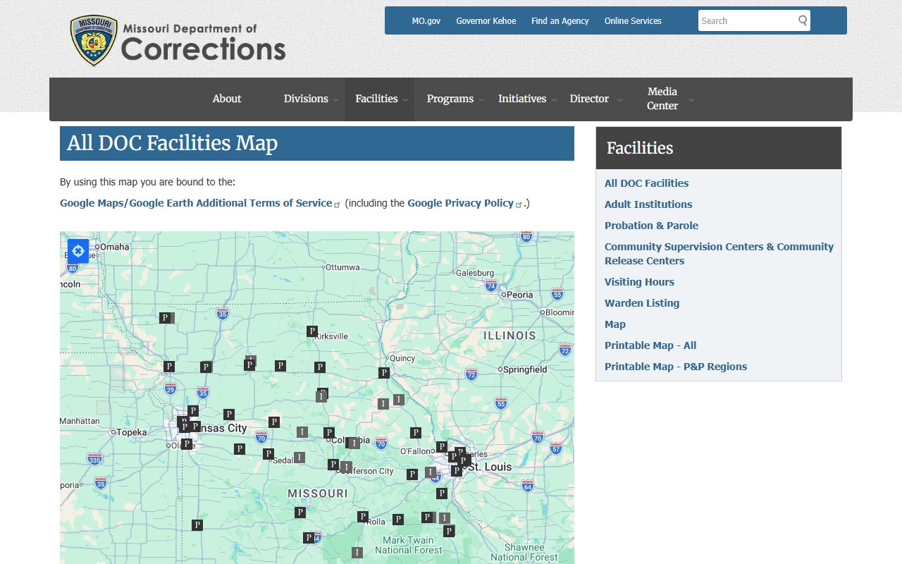 St. Francois County inmate population DOC facility map for Farmington and ERDCC